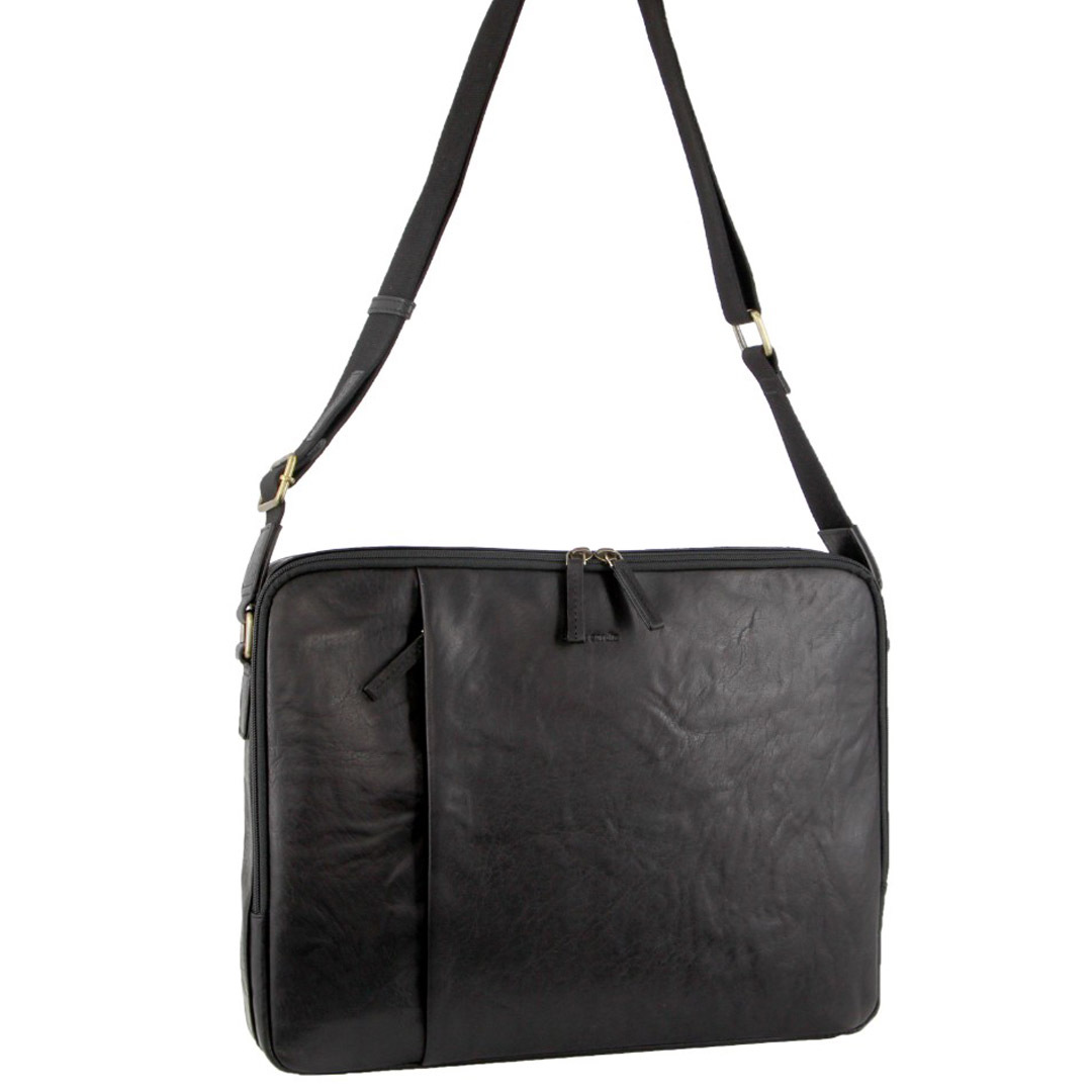 V563-PC-3593-BLK-174513-00 Pierre Cardin Crumpled Leather 15" Laptop Computer Bag - Black - Image 1
