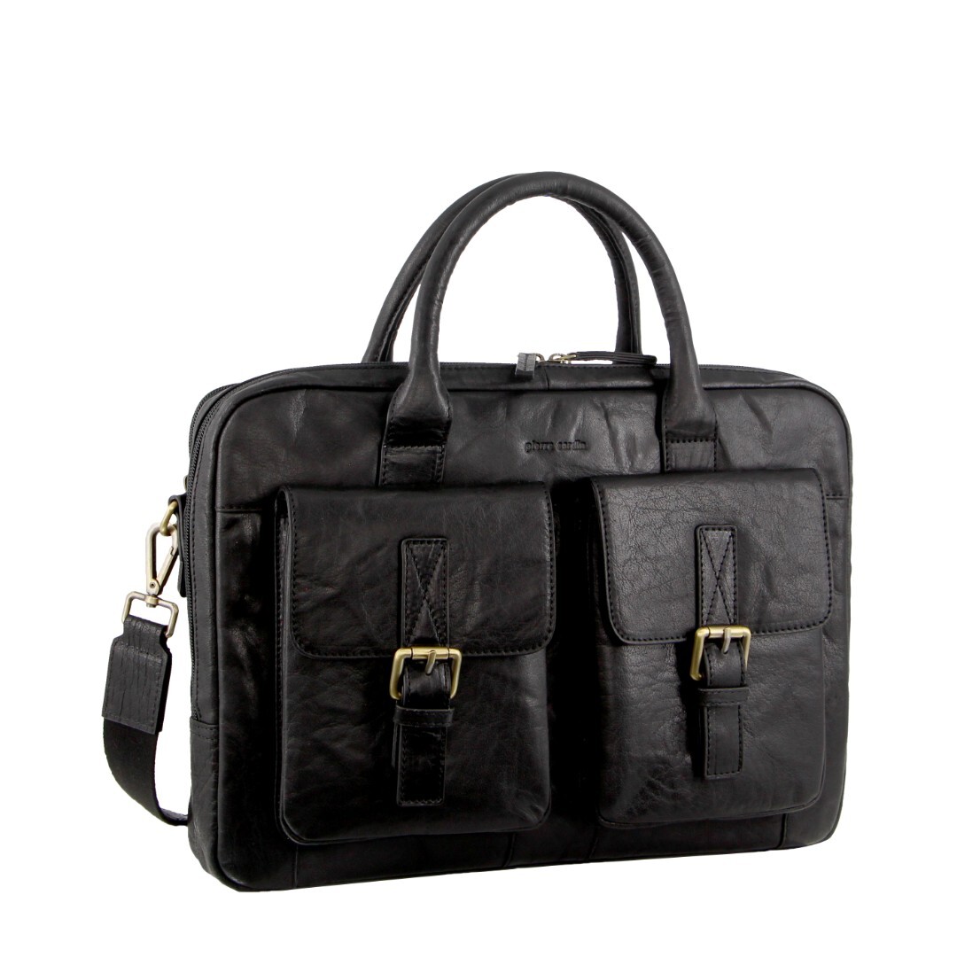 V563-PC-3594-BLK-173976-00 Pierre Cardin Leather Multi-Compartment Business 15" Laptop Bag - Black - Image 1
