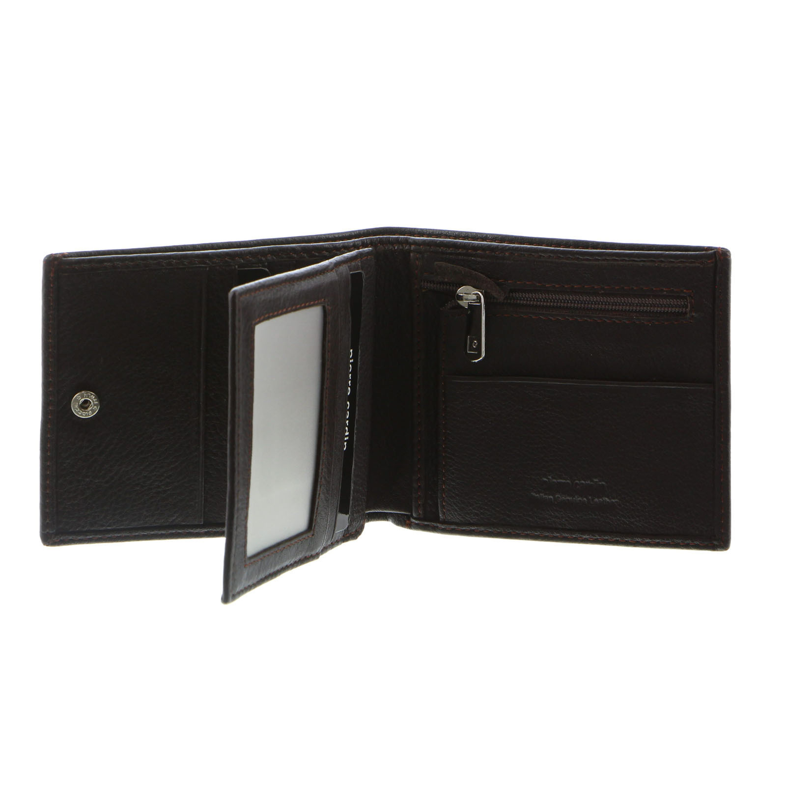V563-PC-8781-BROWN-149358-00 Pierre Cardin Mens Tri Fold Leather Wallet w/ RFID Protection - Brown - Image 1