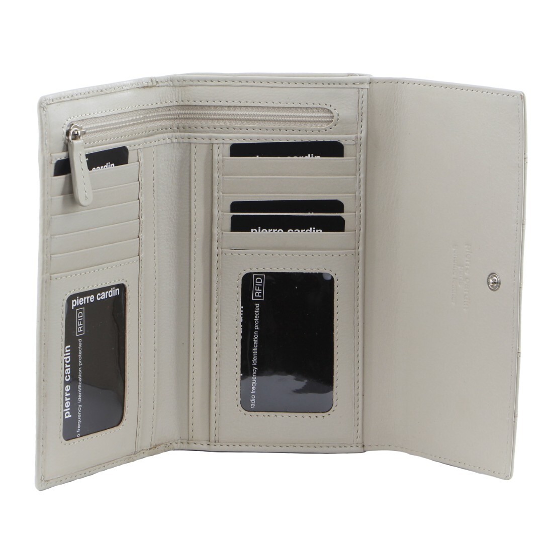 V563-PC3576-BONE-167761-00 Pierre Cardin Womens Leather Tri-Fold Wallet RFID in Bone - Image 1
