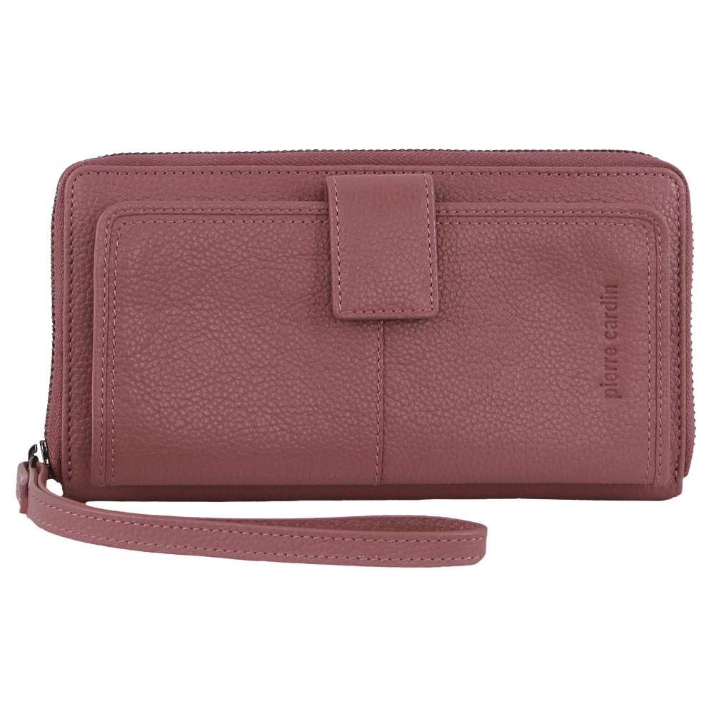 V563-PC3745-ROSE-202506161049-00 Pierre Cardin Womens Leather Zip Around Wallet RFID Blocking w/ Wristlet in Rose - Image 1