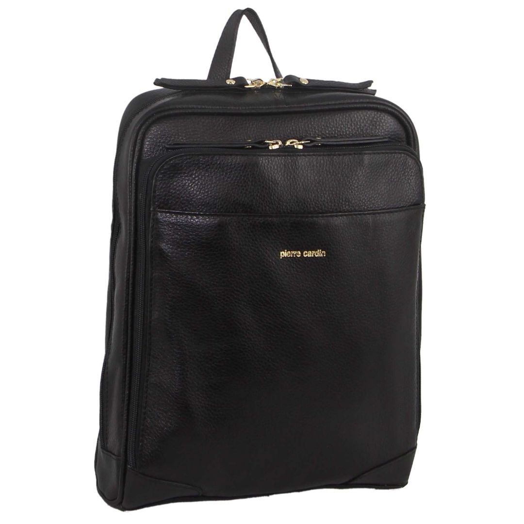 V563-PC_3213-BLACK-174150-00 Pierre Cardin Rustic Womens Leather Backpack Bag Handbag Back Pack Travel - Black - Image 1
