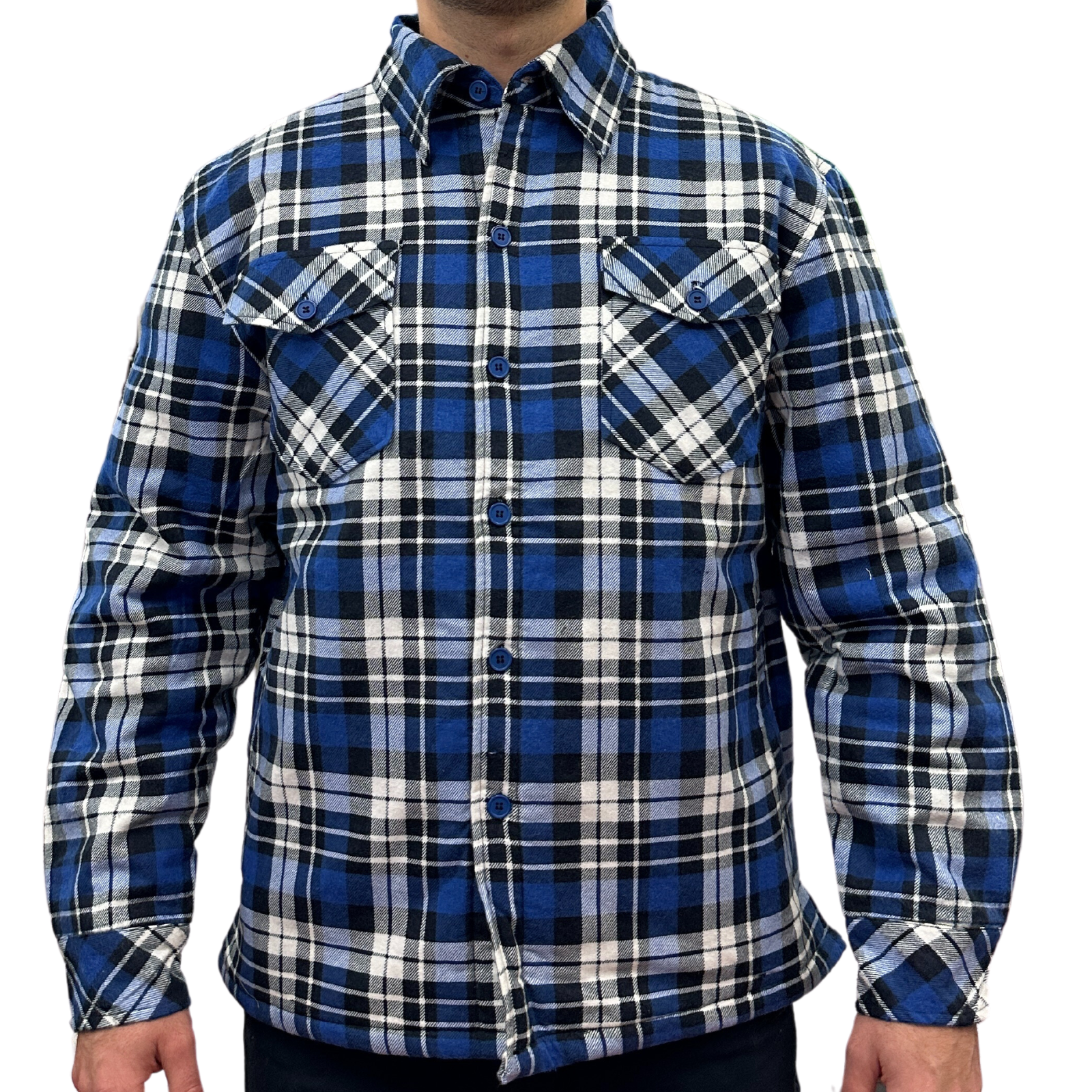 V563-QFS-BLK_NVY_WHT_QLTD-S-202503051657-00 Mens QUILTED FLANNELETTE SHIRT 100% COTTON Flannel Jacket Padded Long Sleeve - Black/Navy/White (Quilted) - S - Image 1