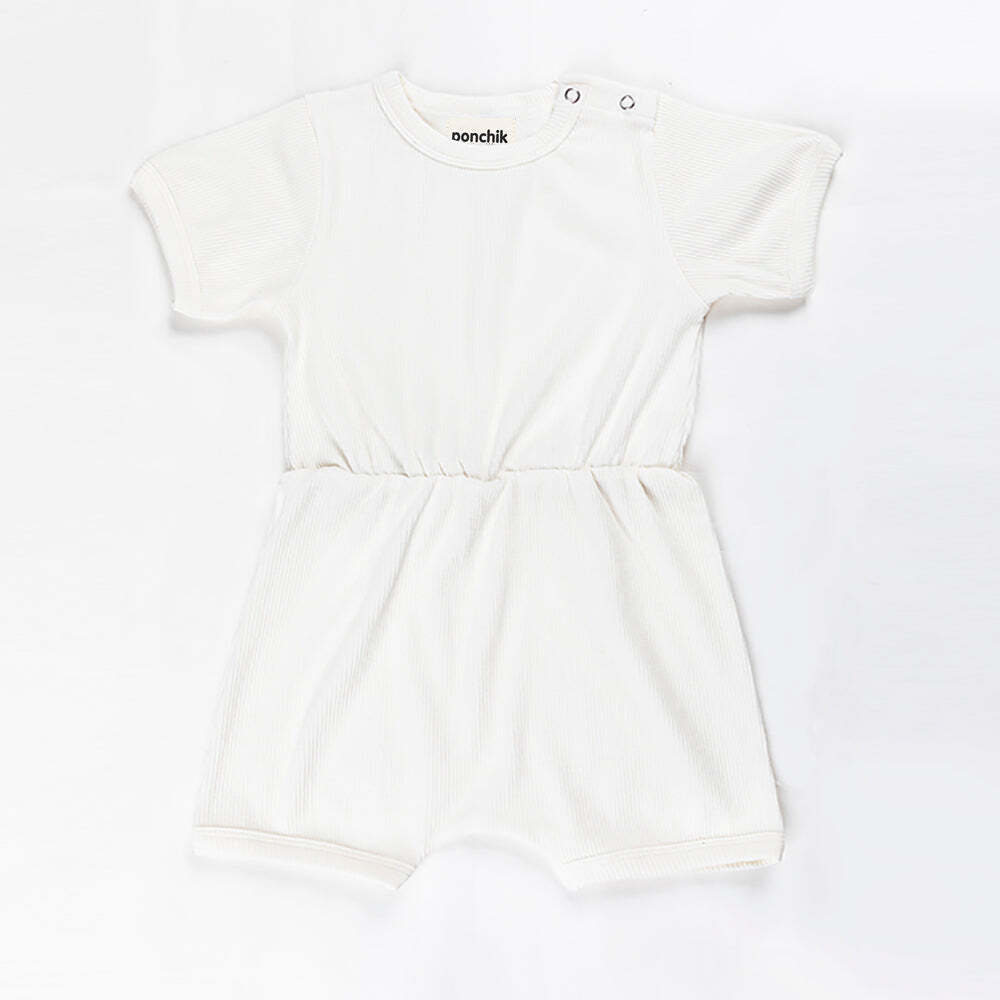 V563-RIBROMPER-DAISY-6_12-202503051905-00 Ponchik Babies + Kids - Ribbed Cotton Romper - Daisy - 6-12 months - Image 1