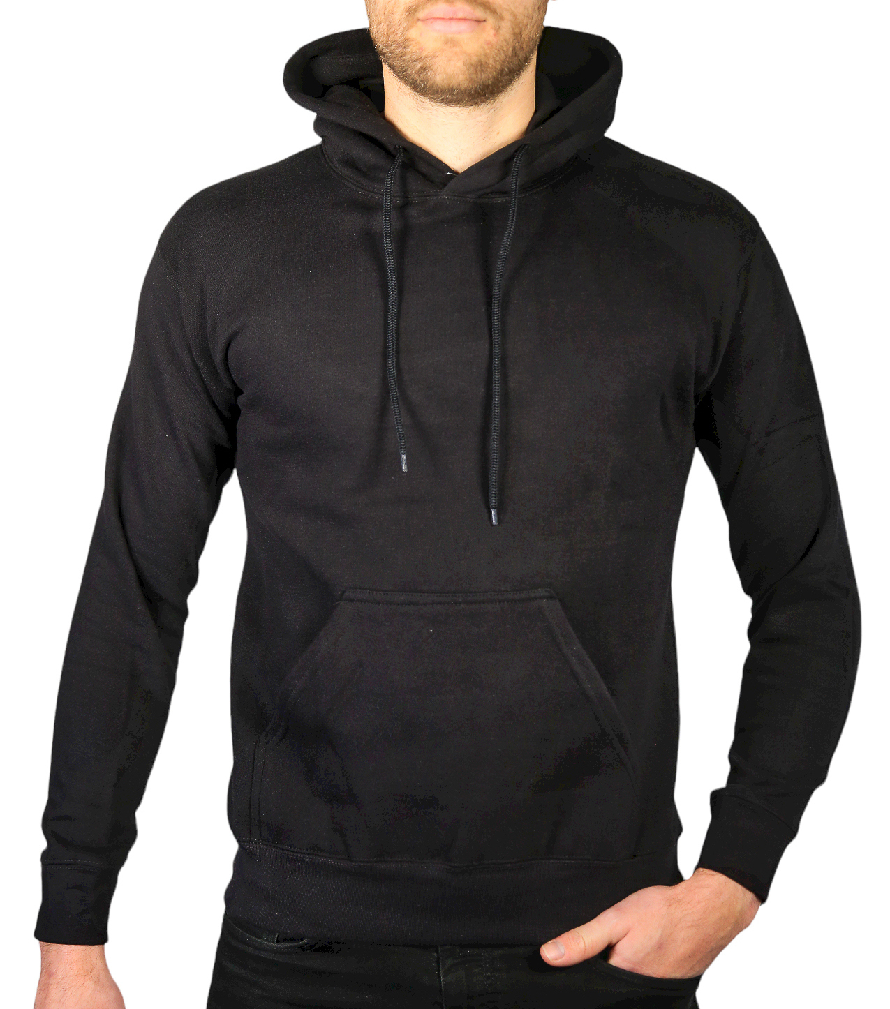 V563-SANNFIELD-BLK-M-202503041225-00 Adult Mens 100% Cotton Fleece Hoodie Jumper Pullover Sweater Warm Sweatshirt - Black - M - Image 1