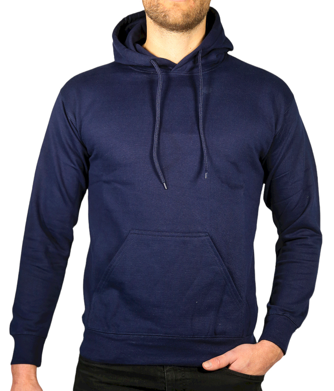 V563-SANNFIELD-NVY-S-202503041226-00 Adult Mens 100% Cotton Fleece Hoodie Jumper Pullover Sweater Warm Sweatshirt - Navy - S - Image 1