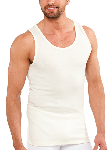 V563-SI-046-NAT-XL-202503030905-00 Mens THERMAL Merino Wool Blend Singlet Top Sleeveless Warm Underwear - Natural - X-Large - Image 1