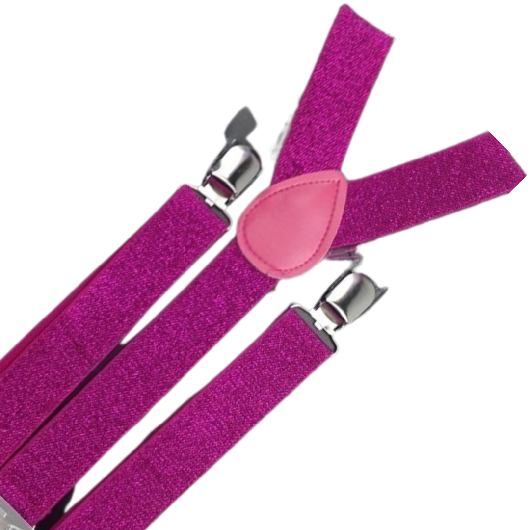 V563-SLIMSUSPENDERS-HTPNKGLIT-184811-00 Mens Suspenders Braces Adjustable Strong Clip On Elastic Formal Wedding Slim - Hot Pink (Glitter) - Image 1