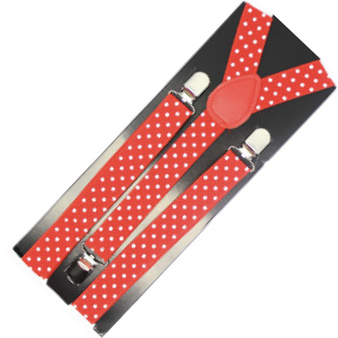 V563-SLIMSUSPENDERS-REDWHTPLKD-184863-00 Mens Suspenders Braces Adjustable Strong Clip On Elastic Formal Wedding Slim - Red with White Polka Dot - Image 1