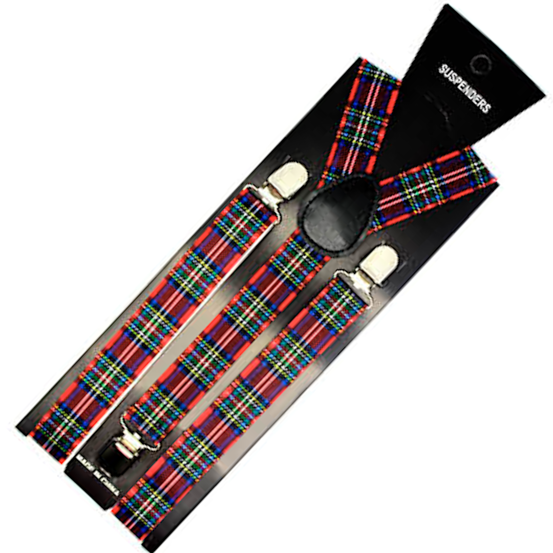 V563-SLIMSUSPENDERS-TRTAN2-184910-00 Mens Suspenders Braces Adjustable Strong Clip On Elastic Formal Wedding Slim - Tartan 2 - Image 1