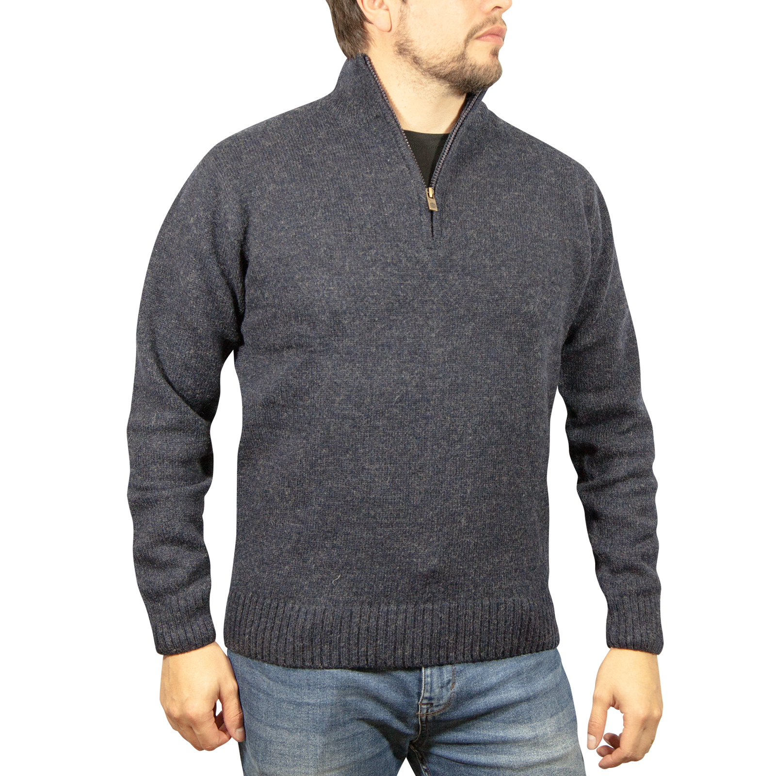 V563-SW-HZ-DNMBLU45-4XL-202507251055-00 100% SHETLAND RAGG WOOL Half Zip Up Knit JUMPER Pullover Mens Sweater Knitted - Denim Blue (45) - 3XL - 4XL - Image 1