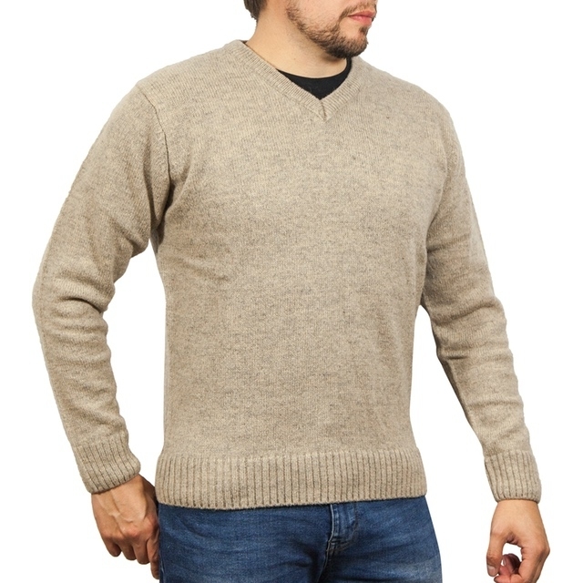 V563-SW-VN-OATMRL03-M-202507251225-00 100% Shetland Ragg Wool V Neck Knit Jumper Pullover Mens Sweater Knitted - Oat Marle - M - Image 1