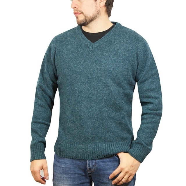 V563-SW-VN-SHWD-XL-174173-00 100% Shetland Ragg Wool V Neck Knit Jumper Pullover Mens Sweater Knitted - Sherwood - XL - Image 1