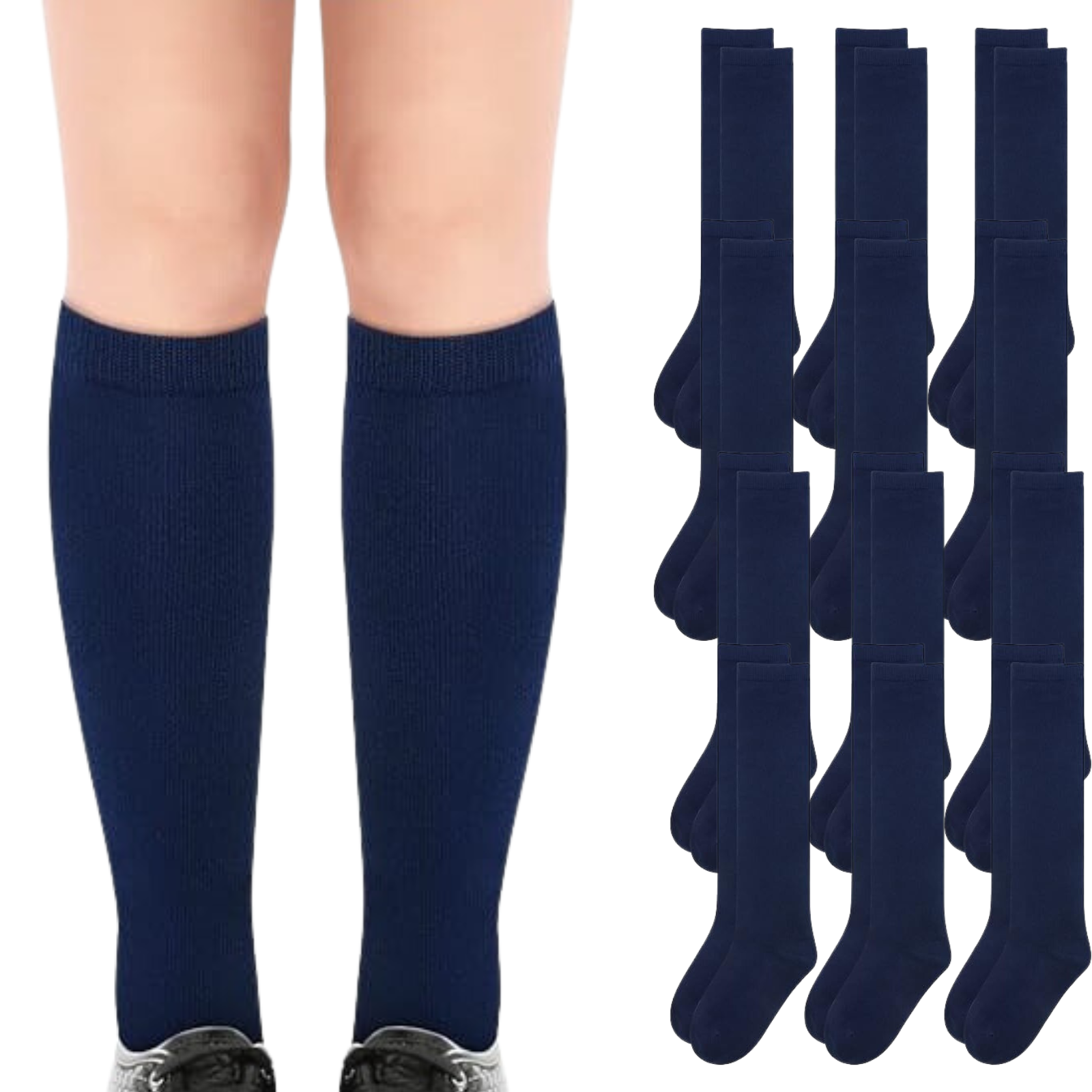 V563-TAG4SCHOOL_12PCS-NAVY-2-8-202503051825-00 12x Pairs School Uniform Knee High Socks Cotton Rich Girls Boys Kids Bulk - Navy - 2-8 (10-12 Years Old) - Image 1