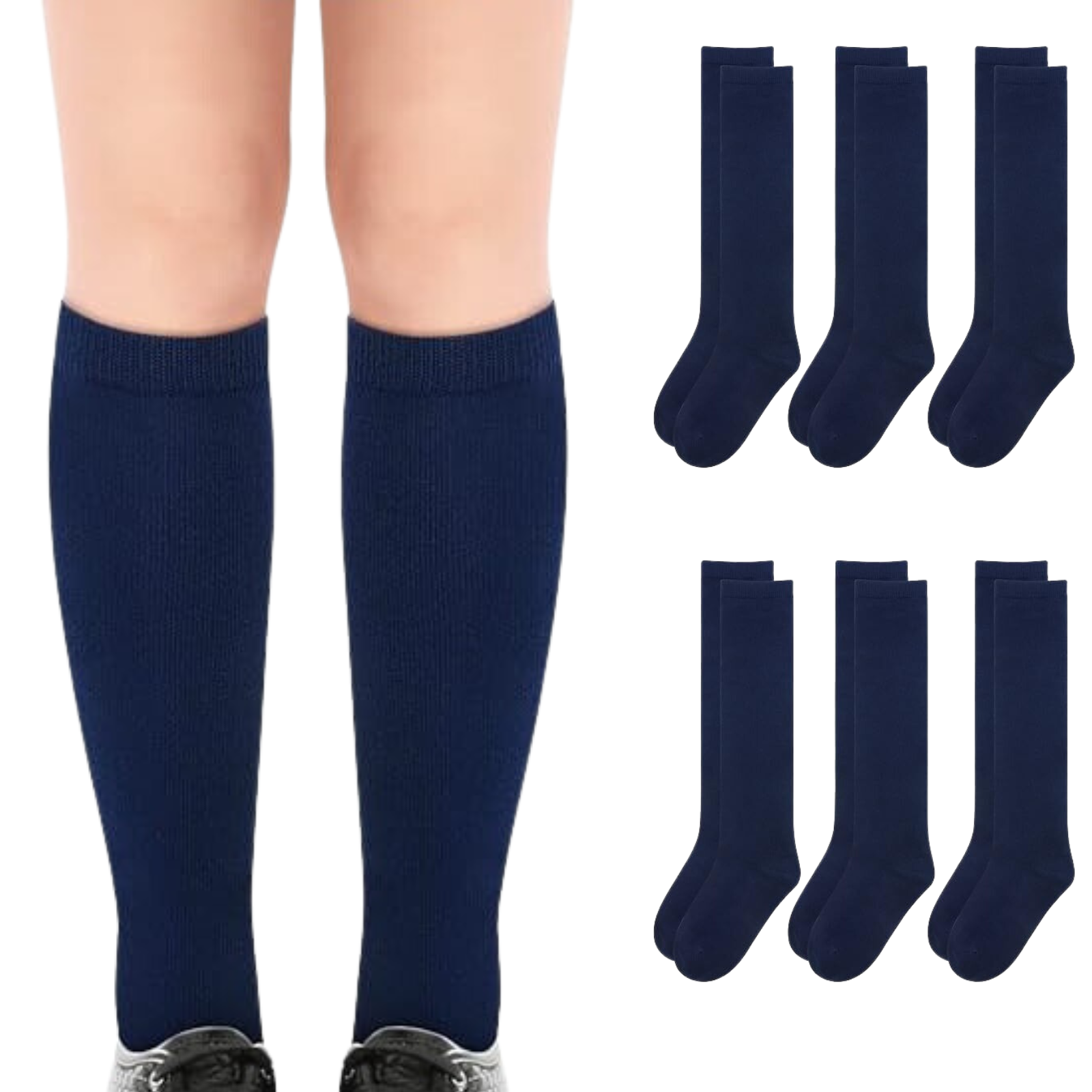 V563-TAG4SCHOOL_6PCS-NAVY-2-8-202503051759-00 6x Pairs School Uniform Knee High Socks Cotton Rich Girls Boys Kids Bulk - Navy - 2-8 (10-12 Years Old) - Image 1