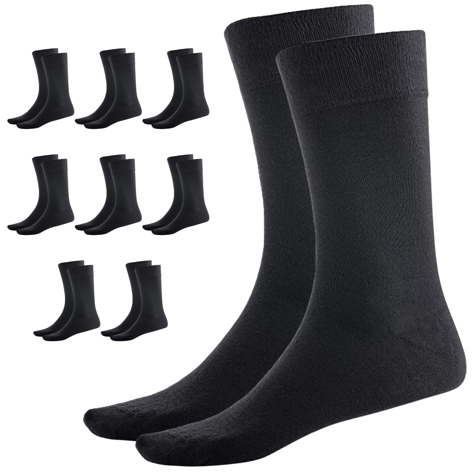 V563-UP-9BMBCREW-BLK-2_8-202503051731-00 9 Pairs BAMBOO SOCKS Crew Natural Eco Healthy Enviro Unisex Work Business BULK - Black - 2-8 - Image 1