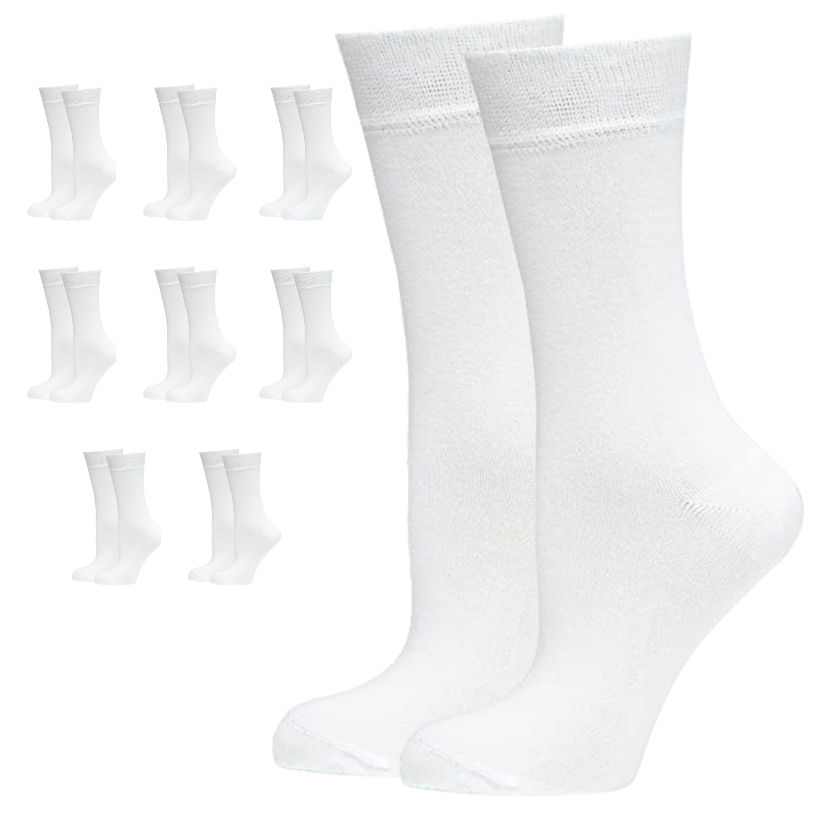 V563-UP-9BMBCREW-WHT-2_8-202503051735-00 9 Pairs BAMBOO SOCKS Crew Natural Eco Healthy Enviro Unisex Work Business BULK - White - 2-8 - Image 1