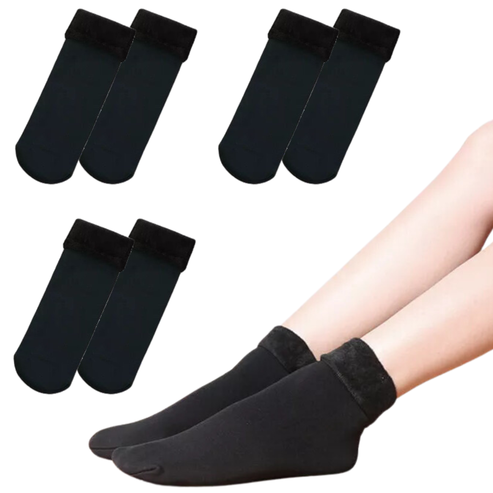 V563-W825201-BLACK-3PAIRS-202503051415-00 3 Pairs Thick Fur THERMAL HEATED SOCKS Warm Winter Comfort Work Ski Reversible - Image 1