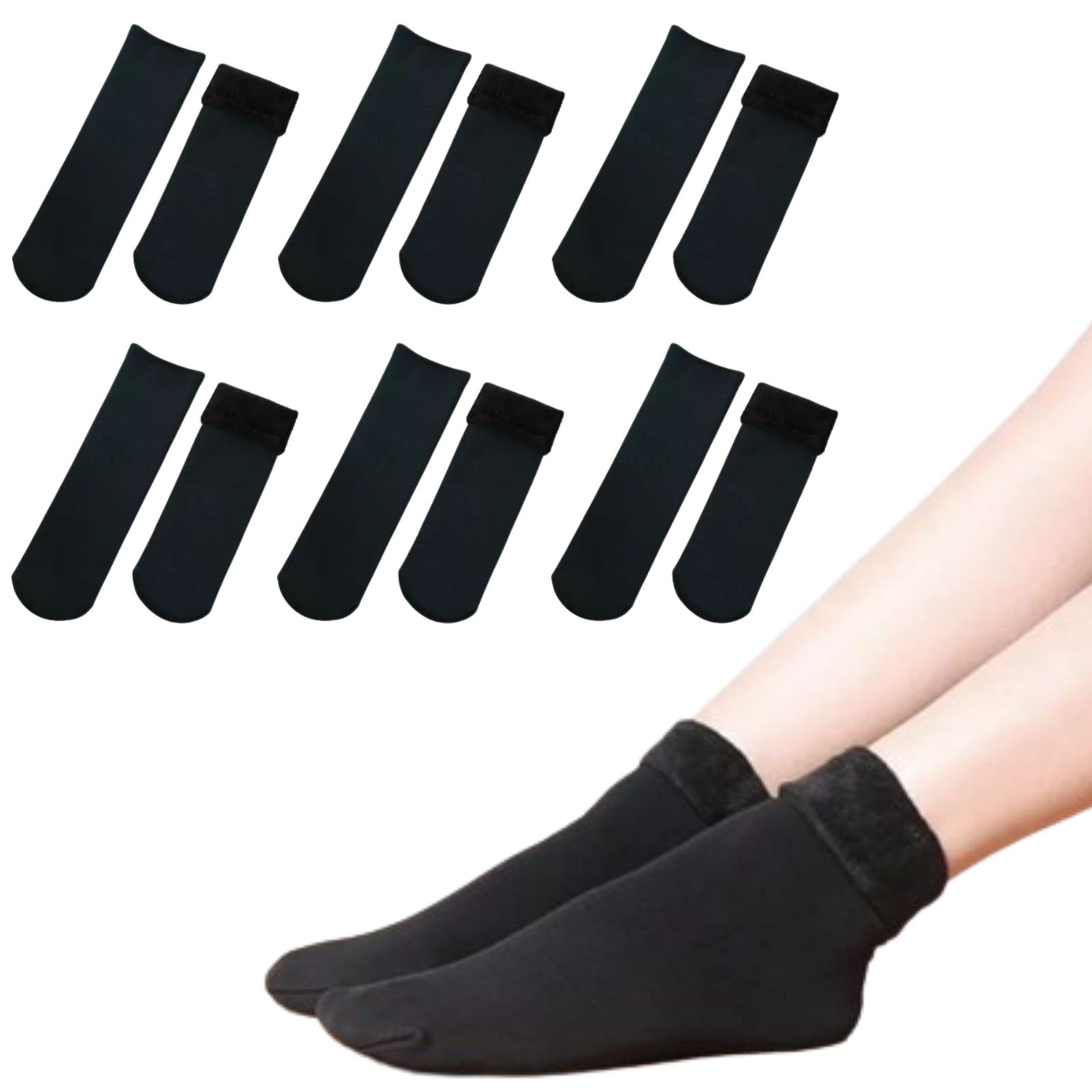 V563-W8253-BLACK-6PAIRS-202503051411-00 6 Pairs Large Thick Fur THERMAL HEATED SOCKS Warm Winter Work Ski Reversible - Image 1