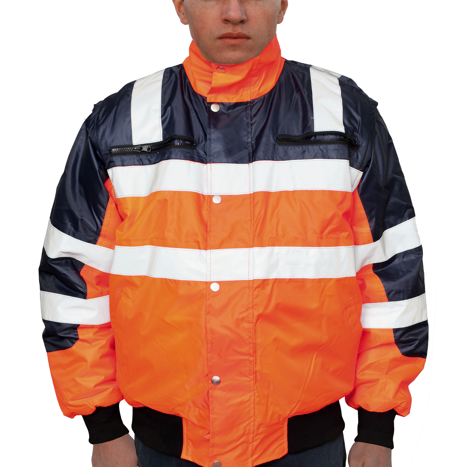 V563-WB-HIVISJKT-ORG-XL-202503051841-00 3-in-1 Hi Vis Quilted Safety Bomber Jacket Waterproof Reflective Workwear - Orange/Navy - XL - Image 1