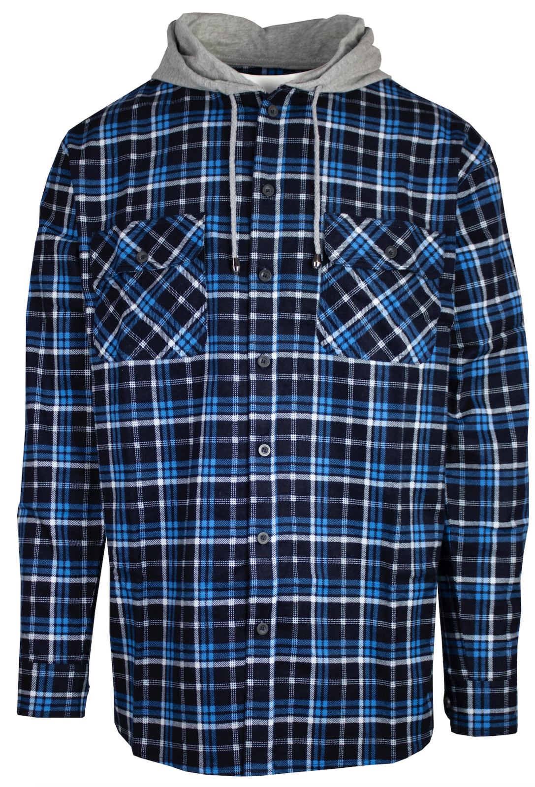V563-WS47-TURQ36-M-202503051921-00 Mens Cotton Flannelette Shirt w Jersey Hood Long Sleeve Flannel - Turquoise - M - Image 1