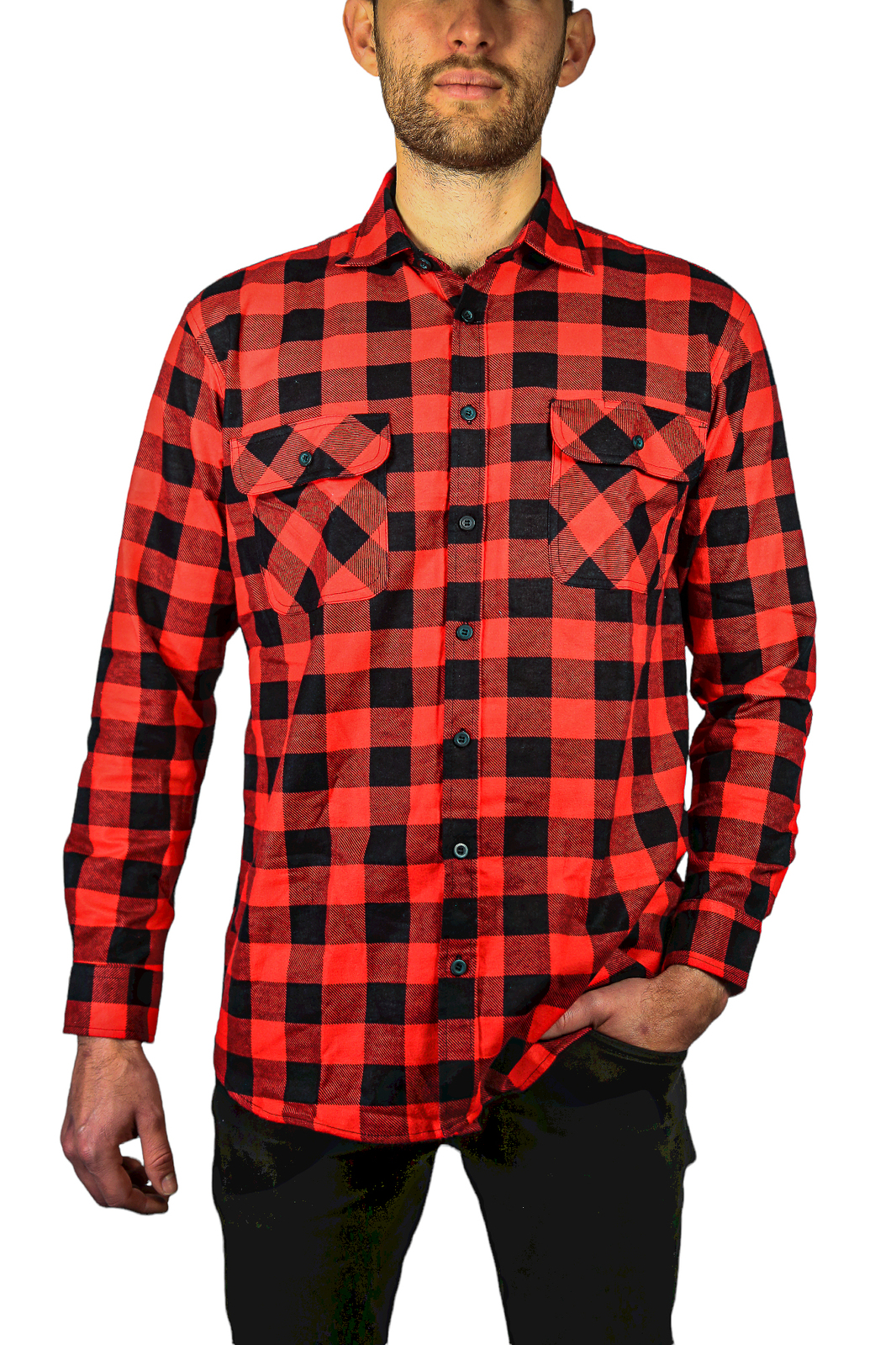 V563-WS59-190-L-183761-00 Jacksmith Quilted Flannelette Shirt Mens Jacket 100% Cotton Padded Warm Winter Flannel - Red/Black - L - Image 1