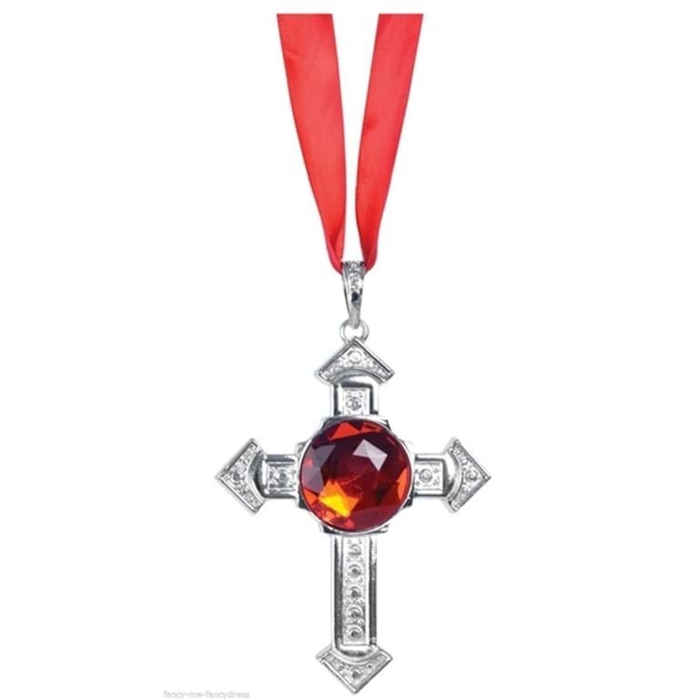 V563-XL32113-202503051611-00 VAMPIRE NECKLACE Medallion Halloween Punk Star Costume Gothic Cross - Image 1