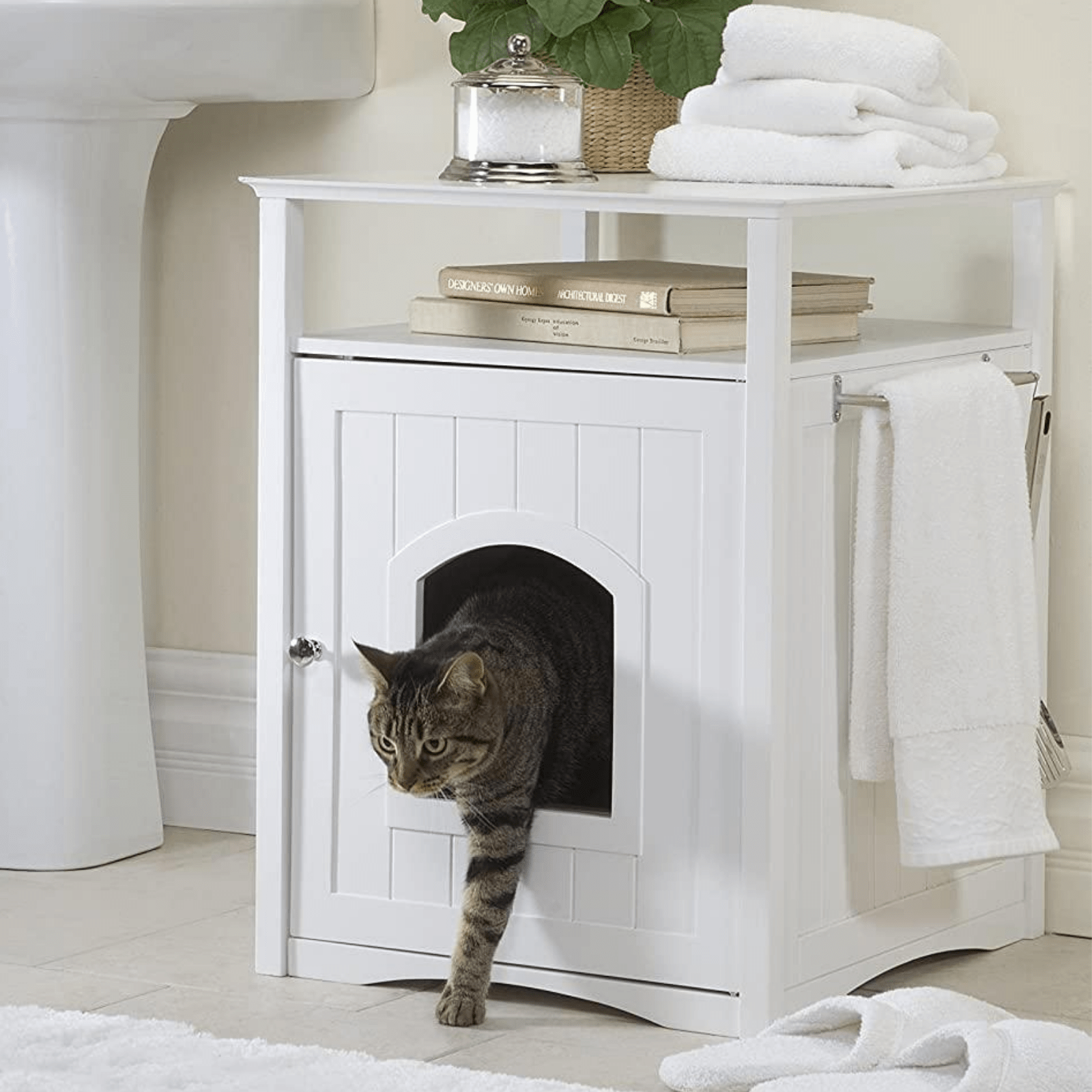V568-GMW-650-W-140767-00 Jasper 2 Cat Litter Cabinet, White - Image 1