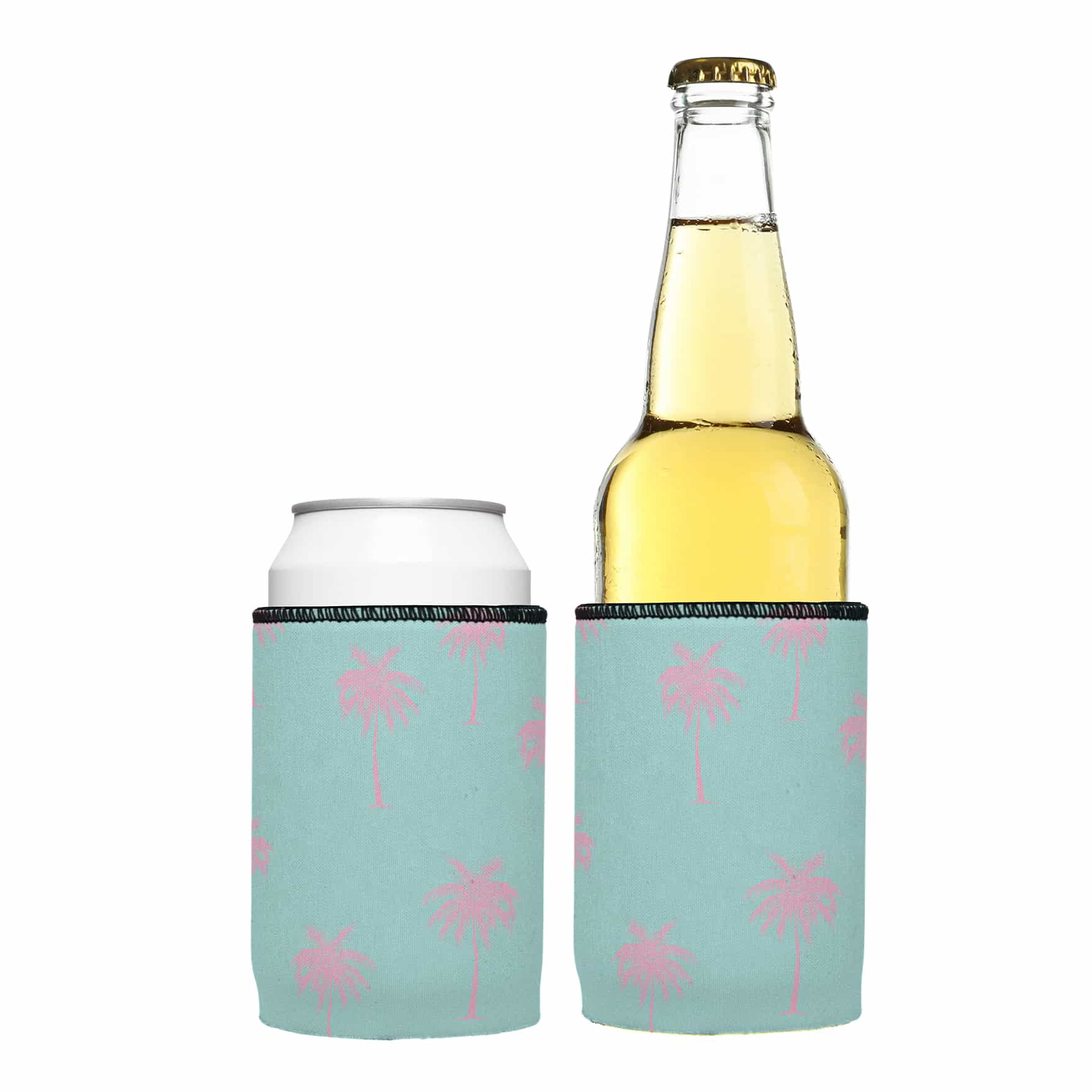 V570-ST-2616-A-2-202503260915-00 Palm Trees Pink Aqua Stubby Cooler 2-Pack - Standard - Image 1