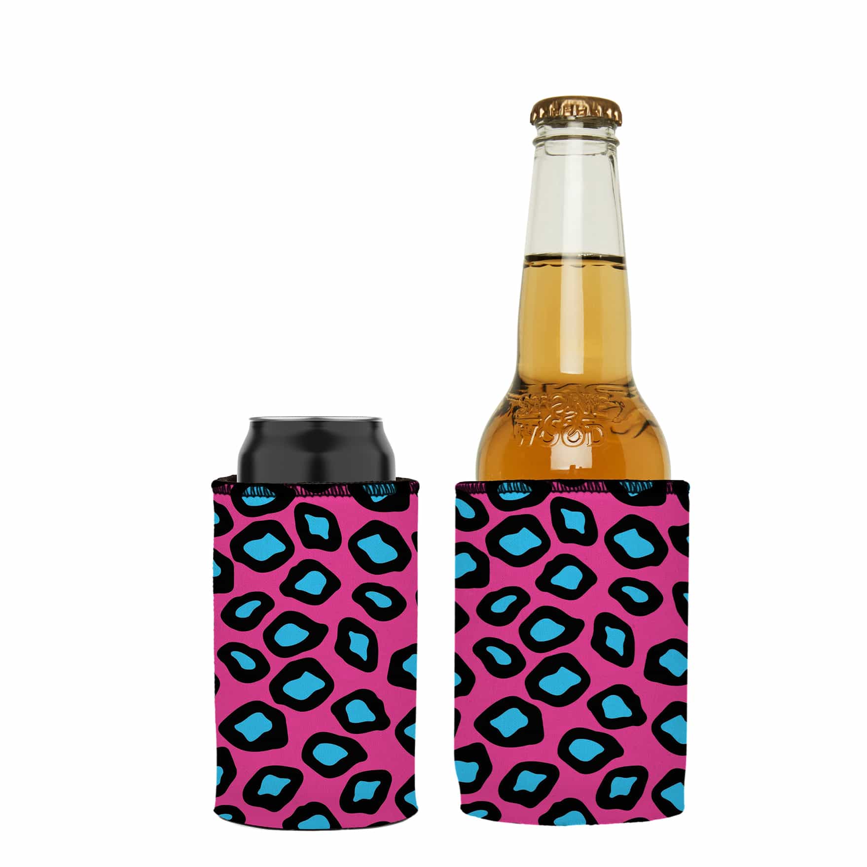 V570-ST-2620-A-2-202503260915-00 Pink Leopard Print Stubby Cooler 2-Pack - Standard - Image 1