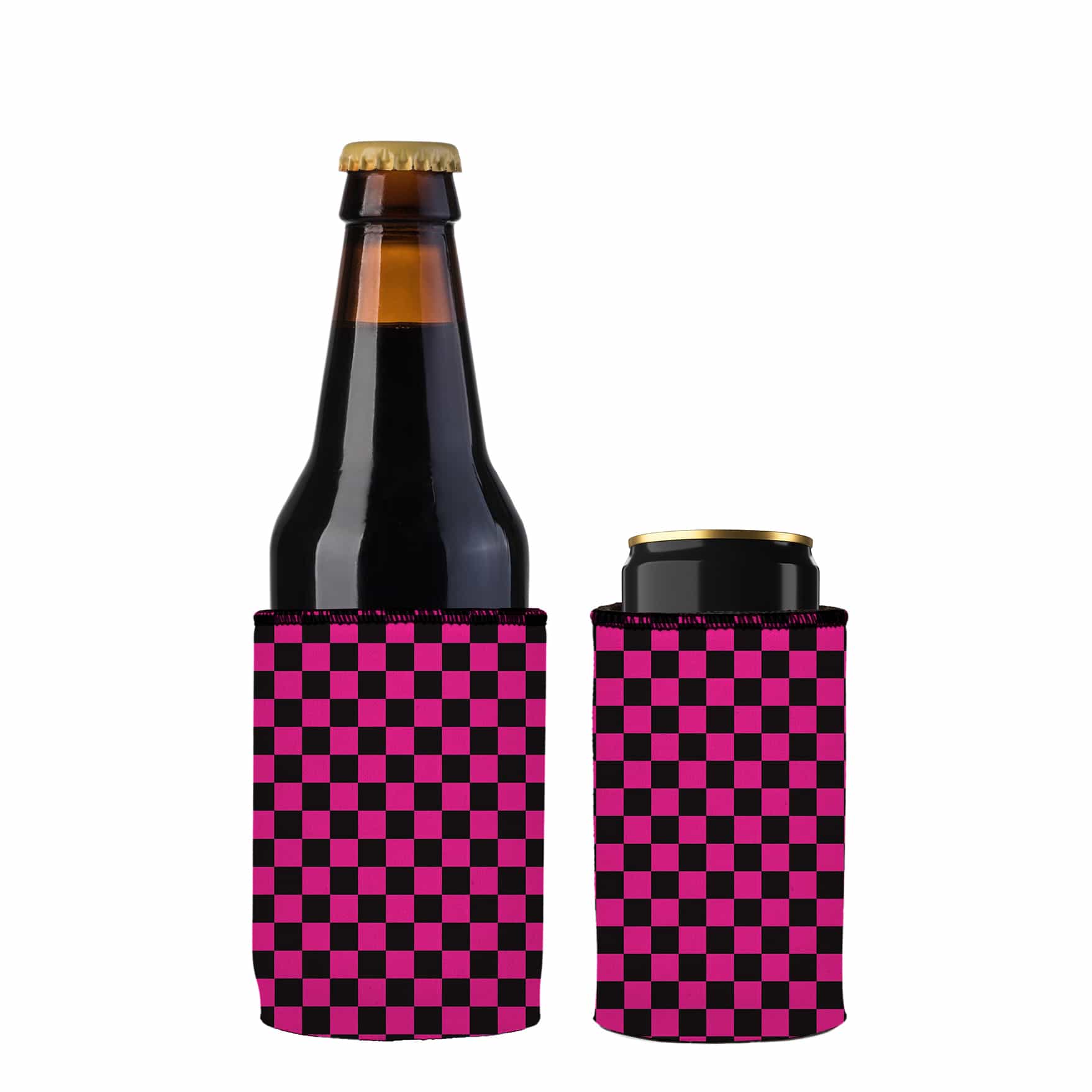 V570-ST-2694-A-2-202503260911-00 Pink Checkerboard Stubby Cooler 2-Pack - Standard - Image 1