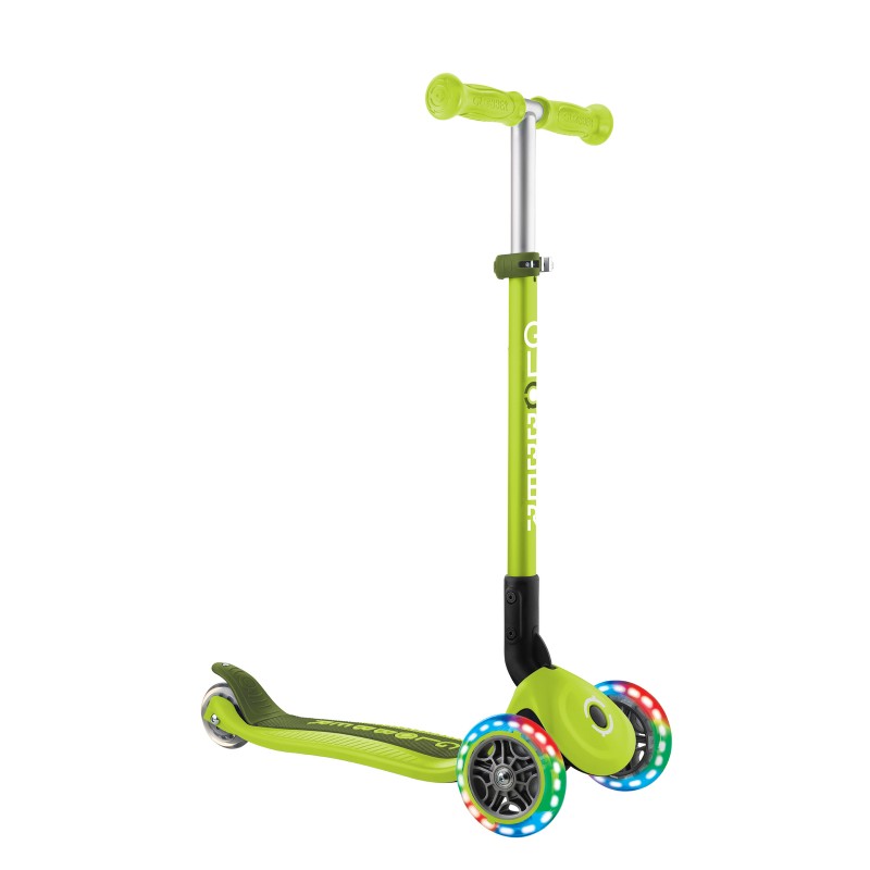 V572-432-106-3-202503280136-00 Globber PRIMO Foldable Lights Scooter - Lime Green/Khaki Green - Image 1