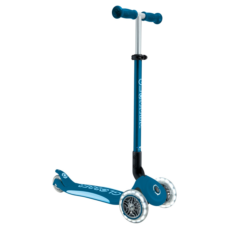 V572-439-601-2-202503280136-00 Globber PRIMO FOLD PLUS LIGHTS Scooter V2 - Petrol Blue / Light Blue - Image 1