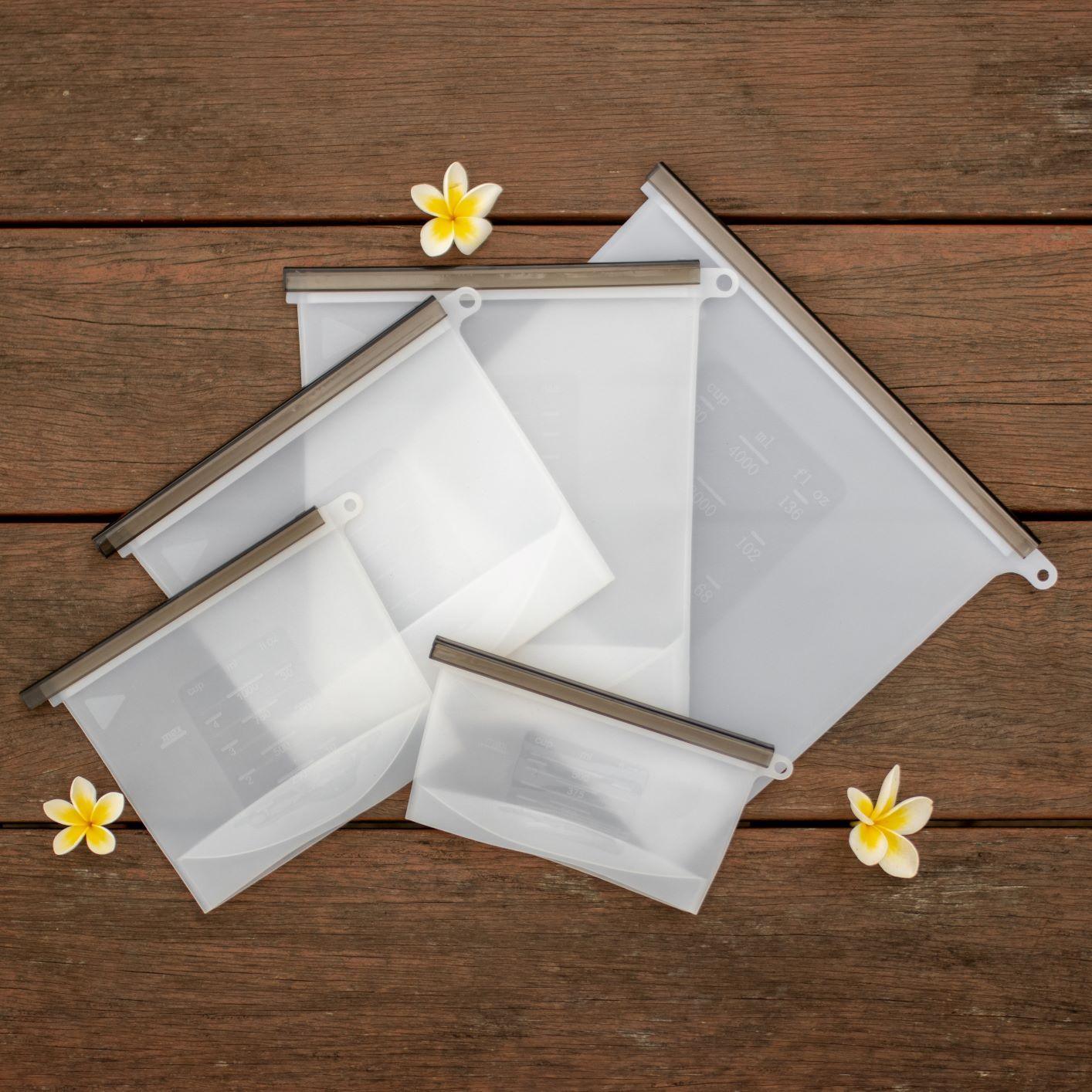 V573-ZIP5PCS-140274-00 Silicone Zip Lock Food Pouch Bundle - 5 Sizes - Image 1