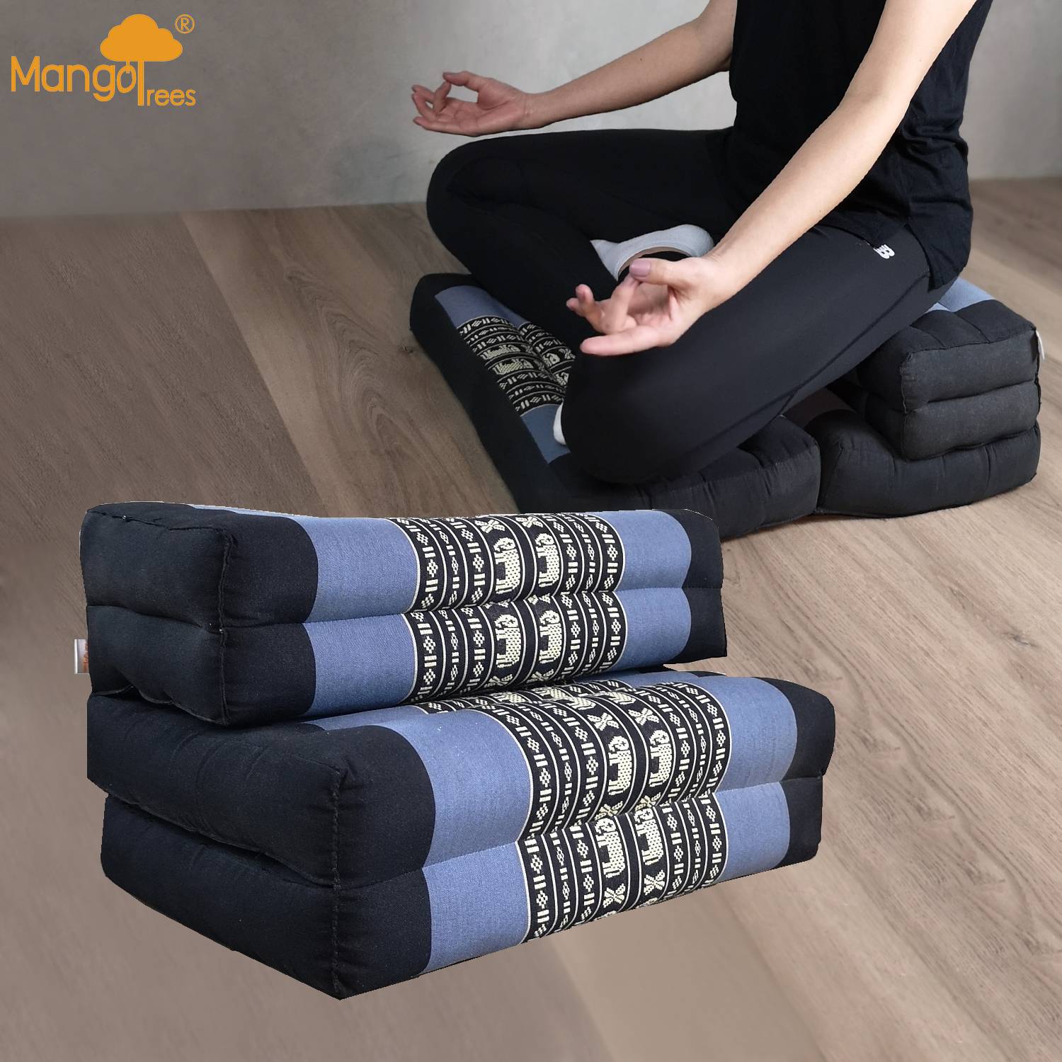 V574-TTP3SEATBLUEELE-131681-00 3-Fold Zafu Meditation Cushion Set BlueEle - Image 1