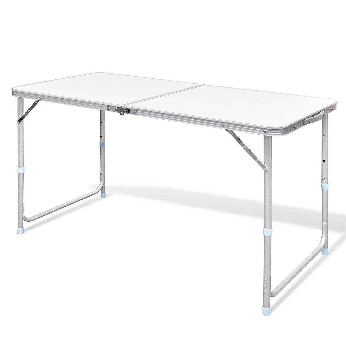 V610-ALUTAB-120-WHI-218972-00 Aluminium Folding Portable Garden Camping Picnic BBQ Table Height Adjustable 120 x 60 cm - white - Image 1