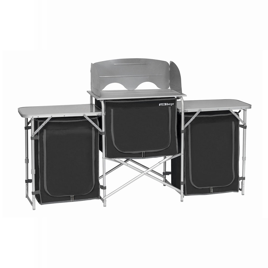 V610-CAMKIT-MT-2-218947-00 Deluxe Aluminium Foldable Camping Kitchen Picnic Cupboard Bench Table Windshield - Image 1