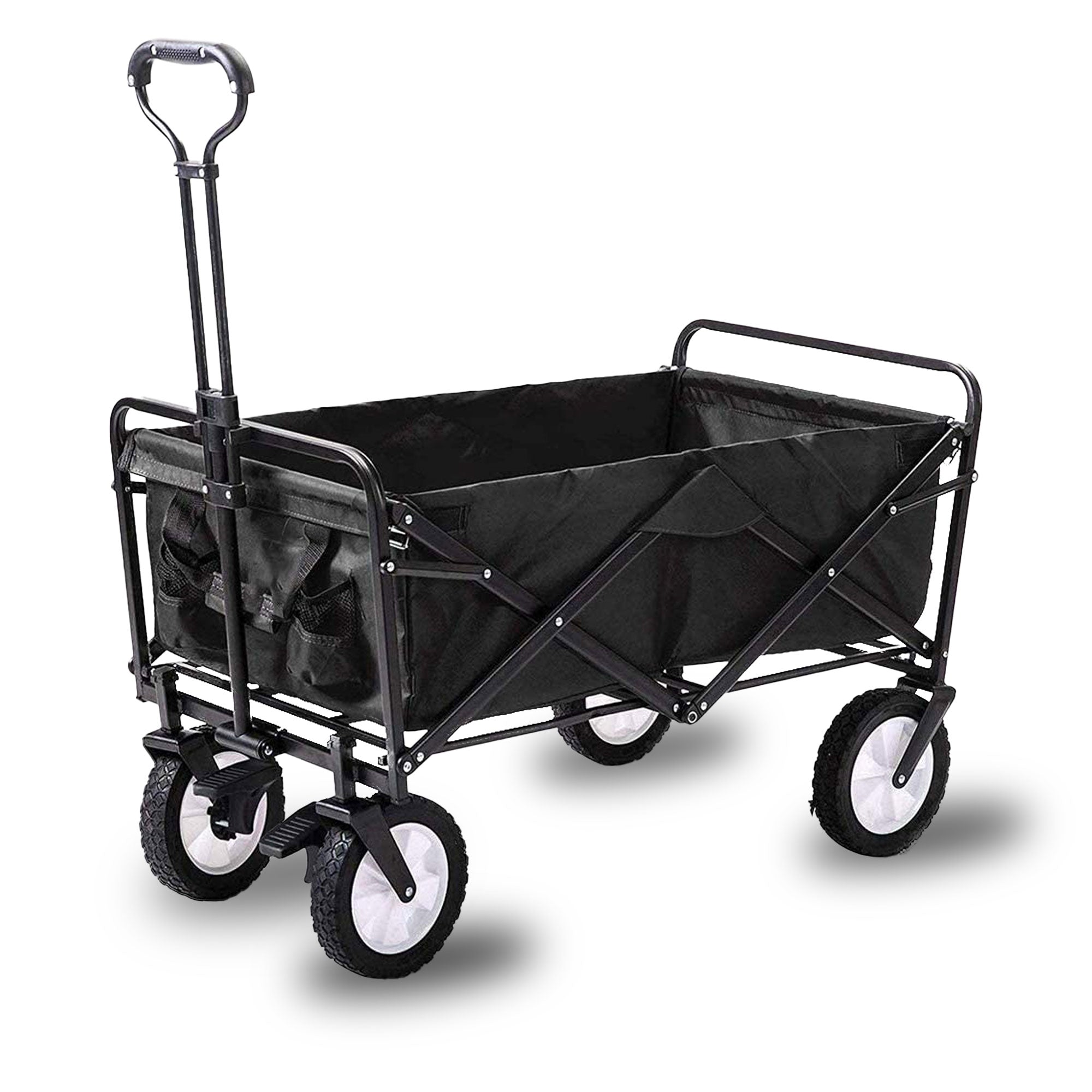 V610-FLDWAG-BRA-BLA-218924-00 Foldable Collapsible Wagon Cart Garden Beach Outdoor Shopping Trolley Camping Brake - Black - Image 1