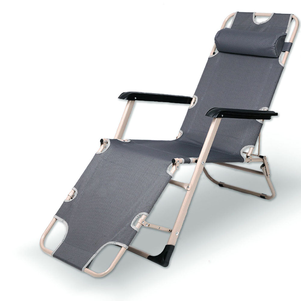 V610-LUXRECLI-GRE-218859-00 Reclining Sun Beach Deck Lounge Chair Outdoor Folding Camping Fishing Arm Rest - grey - Image 1