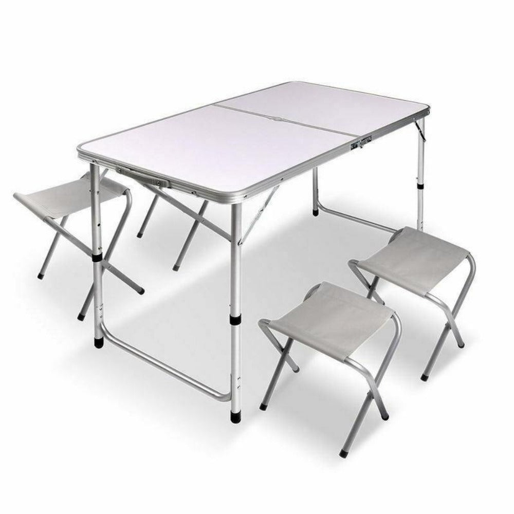 V610-PICTABWC-SEP-218870-00 Portable Folding Picnic Camping Set BBQ Party Aluminium Table 4 Foldable Chairs - Image 1