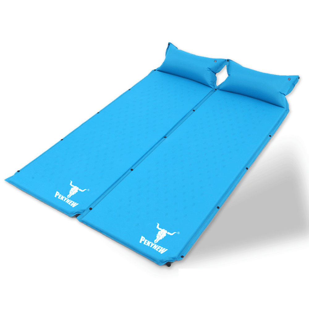 V610-PKNSLEMATWPIL-BLU-2-218946-00 Double Air Bed Self Inflating Mattress Sleeping Mat Camping Camp Hiking Joinable - blue - Image 1