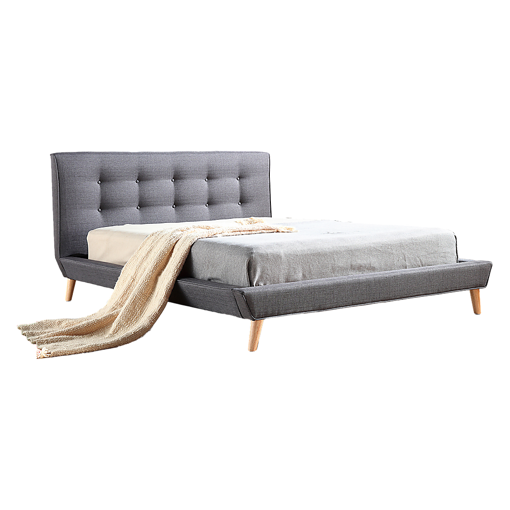 V63-819153-9433-00 Double Linen Fabric Deluxe Bed Frame Grey - Image 1