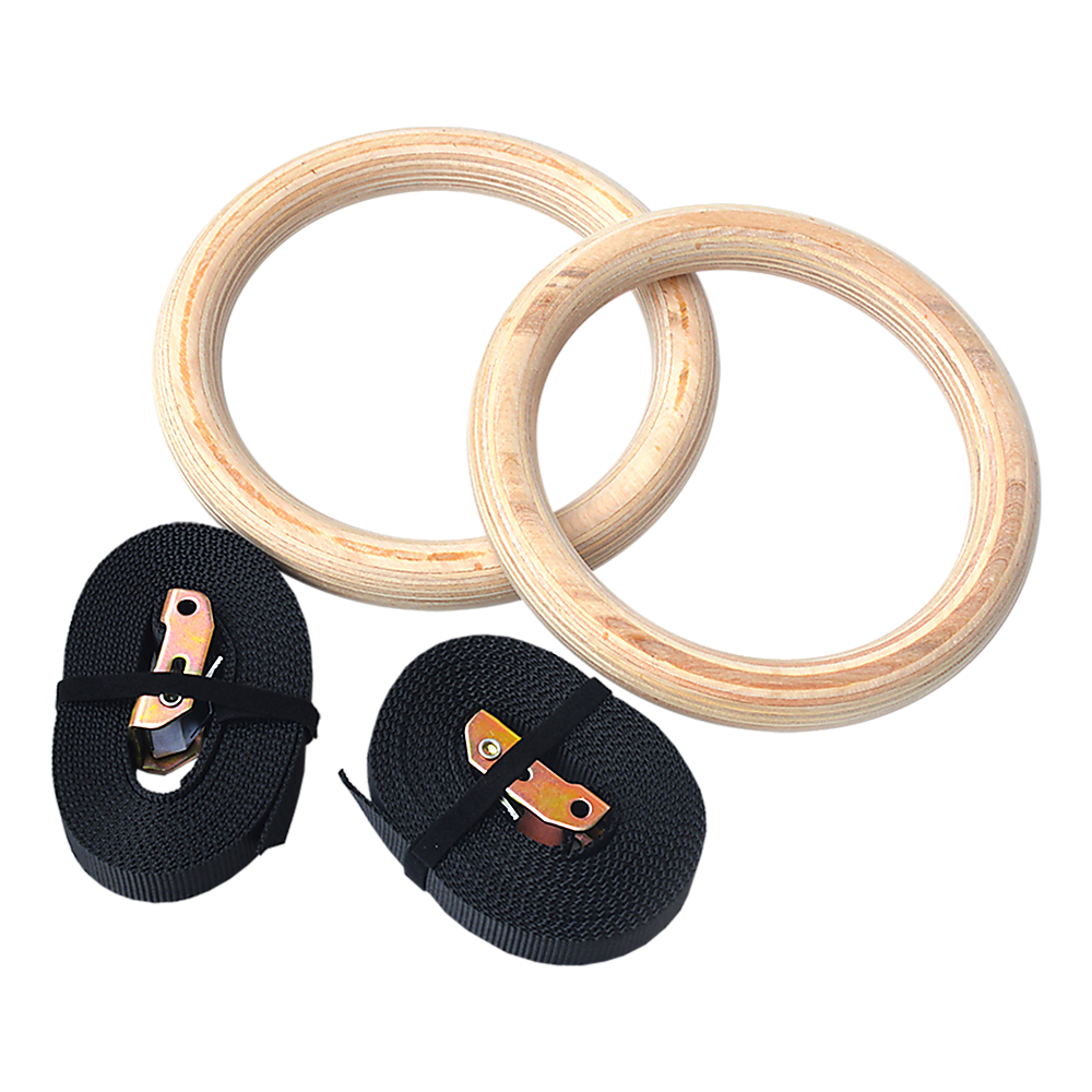 V63-822591-14245-00 32mm Wooden Gymnastic Rings Olympic Gym Rings Strength Training - Image 1