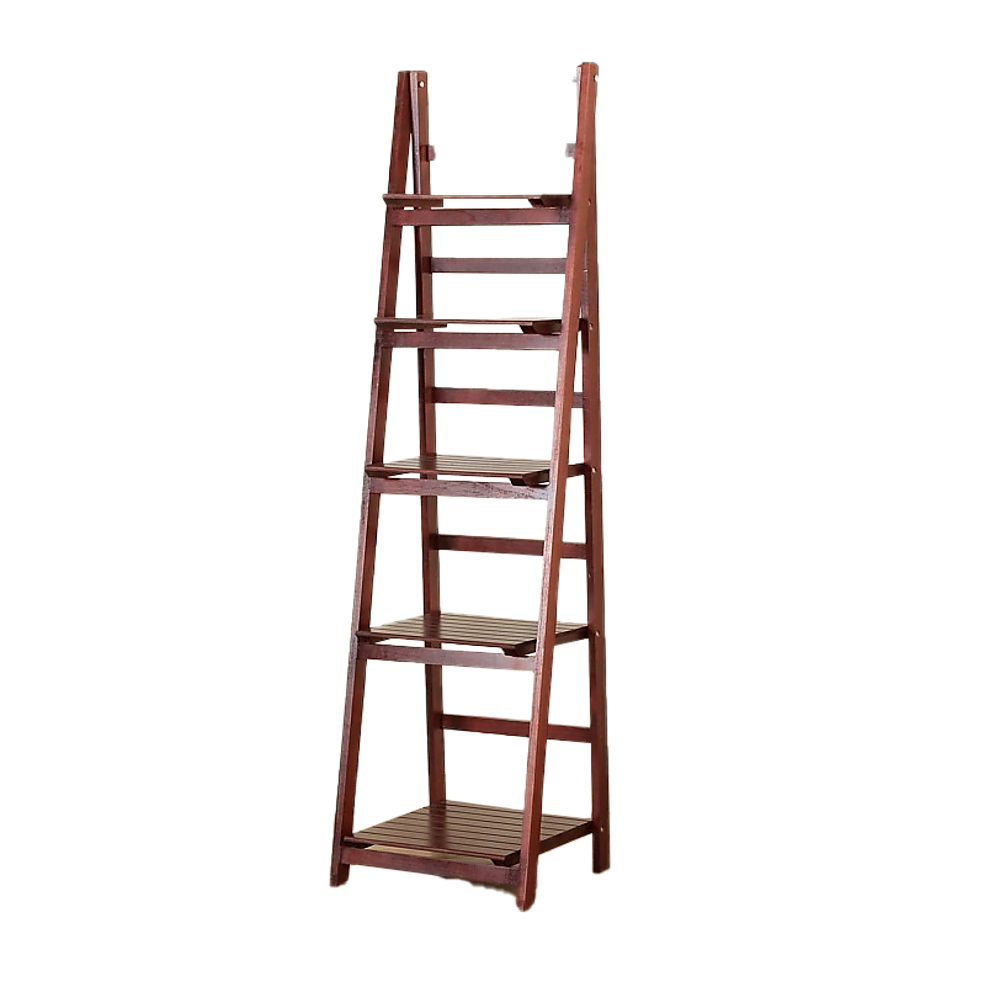 V63-824191-15976-00 5 Tier Wooden Ladder Shelf Stand Storage Book Shelves Shelving Display Rack - Image 1