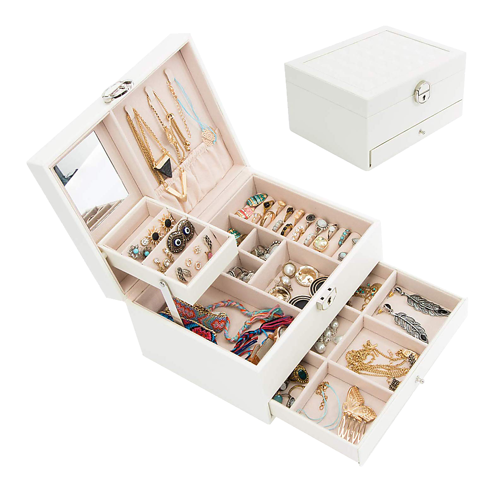 V63-826121-19184-00 Jewellery Storage Box Girls Rings Necklaces Display Organiser Storage Case - Image 1