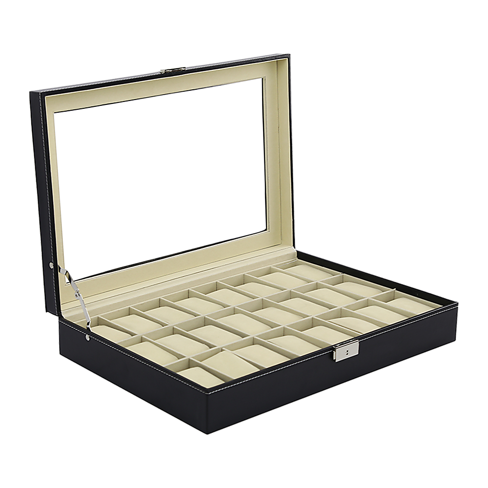 V63-826141-19186-03 Watch Box - 24 Slot Luxury Display Case With Framed Glass Lid - Image 1