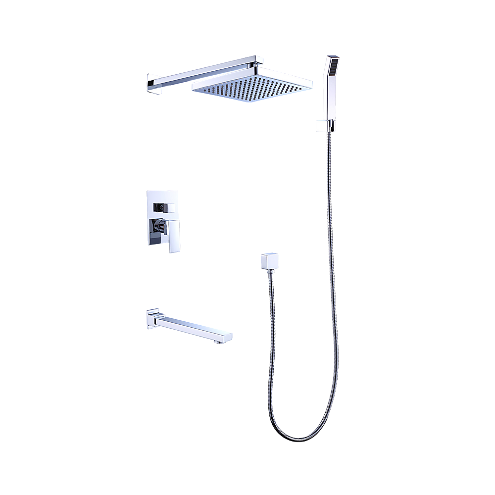 V63-826331-19204-00 8" Rain Shower Head Straight Wall Arm Mixer Set Wall Bath Spout Outlet Tap - Image 1