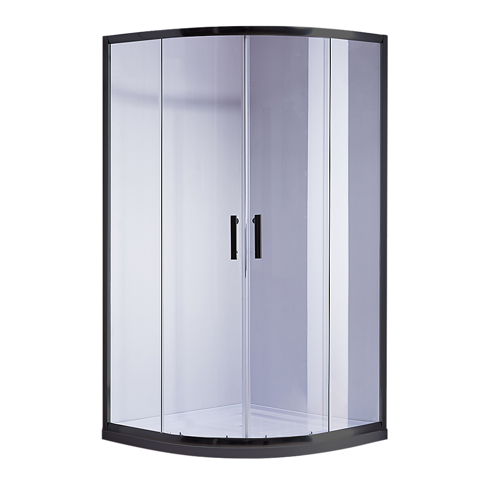 V63-830221-6311c3ecef107.1000x1000-00 90 x 90cm Black Rounded Sliding 6mm Curved Shower Screen with White Base - Image 1