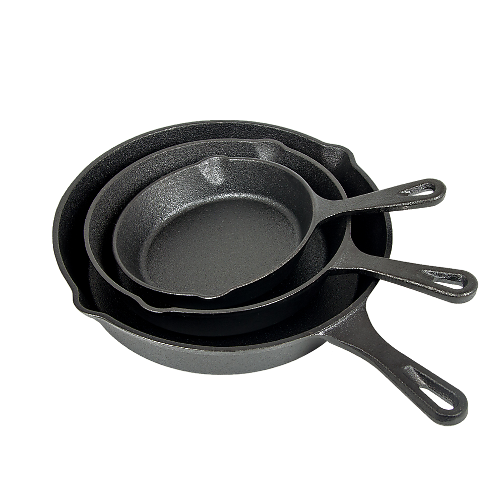 V63-835331-26673-00 Pre Seasoned Cast Iron Skillet Fry Pan Set 3 Pcs Frying Pan Set - Image 1