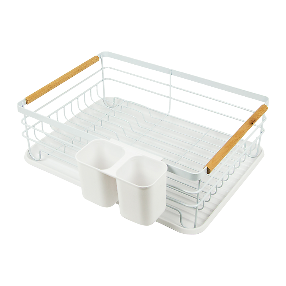 V63-835451-26667-00 Metal Dish Drying Rack Drainboard Holder Tray Kitchen Plates Cutlery Wood Handle - Image 1